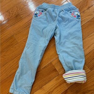 Mini Boden 5-6yr - Light Blue Corduroy Girls Pants with Floral Pockets